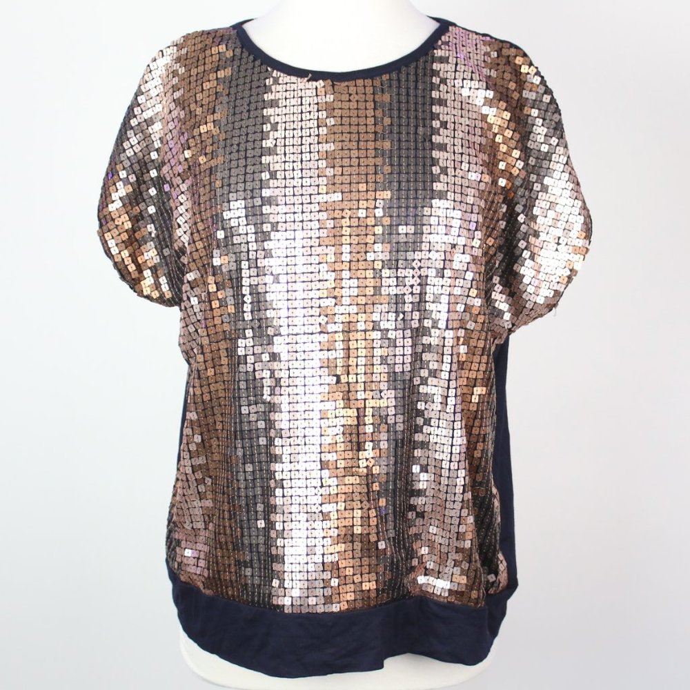 Alfred Dunner Womens PL Petite Large Sequin Stripe Top